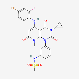 molecular formula C24H21BrFN5O5S B1673107 N-(3-(5-(4-Bromo-2-fluorophenylamino)-3-cyclopropyl-8-methyl-2,4,7-trioxo-3,4,7,8-tetrahydro-2H-pyrido(2,3-d)pyrimidin-1-yl)phenyl)methanesulfonamide CAS No. 871696-49-0