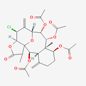 molecular formula C28H35ClO11 B1673163 3aH-6,13a-Epoxybenzo(4,5)cyclodeca(1,2-b)furan-2(1H)-one, 7,8,9,13-tetrakis(acetyloxy)-4-chlorododecahydro-1,8a-dimethyl-5,12-bis(methylene)-, (1R,3aR,4S,6S,7S,8R,8aR,9S,12aS,13S,13aR)- CAS No. 92508-09-3