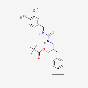 molecular formula C28H40N2O4S B1673194 [2-[(4-Tert-butylphenyl)methyl]-3-[(4-hydroxy-3-methoxyphenyl)methylcarbamothioylamino]propyl] 2,2-dimethylpropanoate CAS No. 1391826-17-7