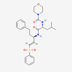 molecular formula C28H37N3O5S B1673200 Morpholine-4-carboxylic acid (1-(3-benzenesulfonyl-1-phenethylallylcarbamoyl)-3-methylbutyl)-amide CAS No. 170111-28-1