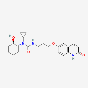molecular formula C22H29N3O4 B1673206 1-Cyclopropyl-1-((1R,2R)-2-hydroxycyclohexyl)-3-(3-((2-oxo-1,2-dihydroquinolin-6-yl)oxy)propyl)urea CAS No. 189362-06-9