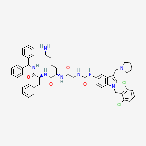 molecular formula C51H56Cl2N8O4 B1673207 (S)-6-amino-N-((S)-1-(benzhydrylamino)-1-oxo-3-phenylpropan-2-yl)-2-(2-(3-(1-(2,6-dichlorobenzyl)-3-(pyrrolidin-1-ylmethyl)-1H-indol-5-yl)ureido)acetamido)hexanamide CAS No. 880546-17-8