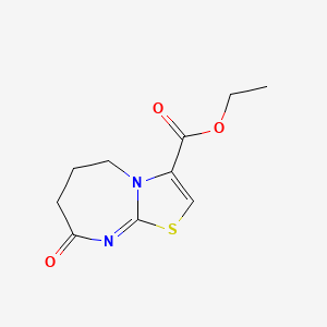 molecular formula C10H12N2O3S B1673244 Thiazolo[3,2-a][1,3]diazepine-3-carboxylic acid,5,6,7,8-tetrahydro-8-oxo-,ethyl ester CAS No. 805326-00-5