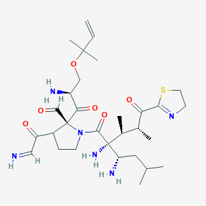 molecular formula C30H48N6O6S B1673379 (2S)-2-[(2S)-2-amino-3-(2-methylbut-3-en-2-yloxy)propanoyl]-1-[(2R,3S)-2,3-diamino-2-[(2S,3R)-4-(4,5-dihydro-1,3-thiazol-2-yl)-3-methyl-4-oxobutan-2-yl]-5-methylhexanoyl]-3-(2-iminoacetyl)pyrrolidine-2-carbaldehyde CAS No. 177742-52-8