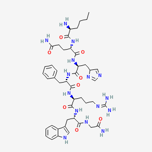 molecular formula C45H63N15O8 B1673405 (2S)-2-[[(2S)-2-aminohexanoyl]amino]-N-[(2S)-1-[[(2S)-1-[[(2S)-1-[[(2S)-1-[(2-amino-2-oxoethyl)amino]-3-(1H-indol-3-yl)-1-oxopropan-2-yl]amino]-5-(diaminomethylideneamino)-1-oxopentan-2-yl]amino]-1-oxo-3-phenylpropan-2-yl]amino]-3-(4H-imidazol-4-yl)-1-oxopropan-2-yl]pentanediamide CAS No. 109022-88-0
