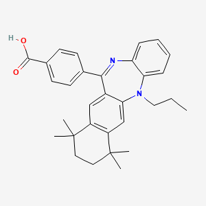 B1673427 4-(7,7,10,10-Tetramethyl-5-propyl-8,9-dihydronaphtho[2,3-b][1,5]benzodiazepin-12-yl)benzoic acid CAS No. 259228-72-3