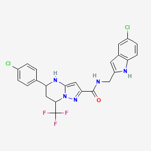 molecular formula C23H18Cl2F3N5O B1673518 N-((5-Chloro-1H-indol-2-yl)methyl)-5-(4-chlorophenyl)-7-(trifluoromethyl)-4,5,6,7-tetrahydropyrazolo[1,5-a]pyrimidine-2-carboxamide CAS No. 438212-56-7