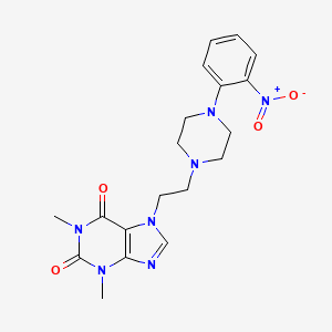 molecular formula C19H23N7O4 B1673677 1,3-Dimethyl-7-[2-[4-(2-nitrophenyl)piperazin-1-yl]ethyl]purine-2,6-dione CAS No. 864873-81-4