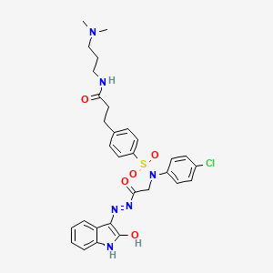 molecular formula C30H33ClN6O5S B1673682 Glycine, N-(4-chlorophenyl)-N-[[4-[3-[[3-(dimethylamino)propyl]amino]-3-oxopropyl]phenyl]sulfonyl]-, (2Z)-2-(1,2-dihydro-2-oxo-3H-indol-3-ylidene)hydrazide 