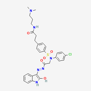 molecular formula C30H33ClN6O5S B1673682 3-[4-[(4-chlorophenyl)-[2-oxo-2-[2-(2-oxoindol-3-yl)hydrazinyl]ethyl]sulfamoyl]phenyl]-N-[3-(dimethylamino)propyl]propanamide CAS No. 1222539-85-6