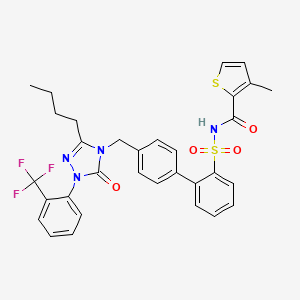 molecular formula C32H29F3N4O4S2 B1673697 N-[2-[4-[[3-丁基-5-氧代-1-[2-(三氟甲基)苯基]-1,2,4-三唑-4-基]甲基]苯基]苯基]磺酰基-3-甲基-2-噻吩甲酰胺 CAS No. 147776-06-5