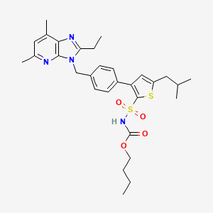molecular formula C30H38N4O4S2 B1673698 butyl N-[3-[4-[(2-ethyl-5,7-dimethylimidazo[4,5-b]pyridin-3-yl)methyl]phenyl]-5-(2-methylpropyl)thiophen-2-yl]sulfonylcarbamate CAS No. 151488-11-8