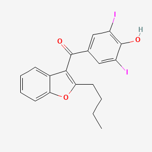 molecular formula C19H16I2O3 B1673714 2-Butyl-3-(3,5-diiodo-4-hydroxy benzoyl) benzofuran CAS No. 1951-26-4