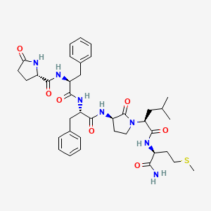 molecular formula C38H51N6O7S B1673717 (2S)-N-[(2S)-1-[[(2S)-1-[[(3R)-1-[(2S)-1-[[(2S)-1-amino-4-methylsulfanyl-1-oxobutan-2-yl]amino]-4-methyl-1-oxopentan-2-yl]-2-oxopyrrolidin-3-yl]amino]-1-oxo-3-phenylpropan-2-yl]amino]-1-oxo-3-phenylpropan-2-yl]-5-oxopyrrolidine-2-carboxamide CAS No. 111608-31-2