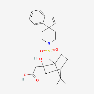 molecular formula C25H33NO5S B1673721 2-Hydroxy-7,7-dimethyl-1-((spiro(1H-indene-1,4'-piperidin)-1'-ylsulfonyl)methyl)bicyclo(2.2.1)heptane-2-acetic acid CAS No. 138382-23-7