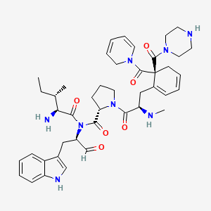molecular formula C43H56N8O6 B1673722 (2S)-N-[(2S,3S)-2-amino-3-methylpentanoyl]-N-[(2R)-1-(1H-indol-3-yl)-3-oxopropan-2-yl]-1-[(2R)-2-(methylamino)-3-[(6R)-6-(piperazine-1-carbonyl)-6-(2H-pyridine-1-carbonyl)cyclohexa-1,3-dien-1-yl]propanoyl]pyrrolidine-2-carboxamide CAS No. 127819-95-8