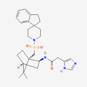 molecular formula C28H38N4O3S B1673723 N-[(1S,4R,6S)-7,7-dimethyl-1-(spiro[1,2-dihydroindene-3,4'-piperidine]-1'-ylsulfonylmethyl)-6-bicyclo[2.2.1]heptanyl]-2-(3H-imidazol-4-yl)acetamide 