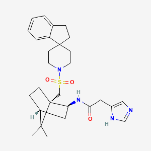 molecular formula C28H38N4O3S B1673723 N-[(1S,4R,6S)-7,7-dimethyl-1-(spiro[1,2-dihydroindene-3,4'-piperidine]-1'-ylsulfonylmethyl)-6-bicyclo[2.2.1]heptanyl]-2-(3H-imidazol-4-yl)acetamide CAS No. 152140-41-5