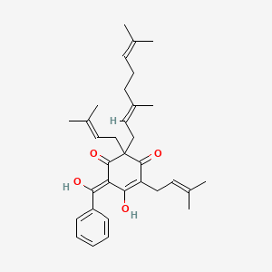 molecular formula C33H42O4 B1673747 2,5-Cyclohexadien-1-one, 2-benzoyl-4-(3,7-dimethyl-2,6-octadienyl)-3-h ydroxy-4,6-bis(3-methyl-2-butenyl)- CAS No. 81827-55-6