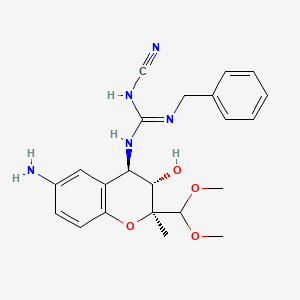 molecular formula C22H27N5O4 B1673766 Guanidine, N-((2S,3S,4R)-6-amino-2-(dimethoxymethyl)-3,4-dihydro-3-hydroxy-2-methyl-2H-1-benzopyran-4-yl)-N'-cyano-N''-(phenylmethyl)- CAS No. 335381-68-5