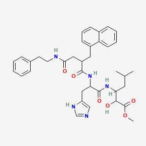 molecular formula C37H45N5O6 B1673774 Hexanoic acid, 2-hydroxy-3-((3-(1H-imidazol-4-yl)-2-((2-(1-naphthalenylmethyl)-1,4-dioxo-4-((2-phenylethyl)amino)butyl)amino)-1-oxopropyl)amino)-5-methyl-, methyl ester CAS No. 105186-68-3