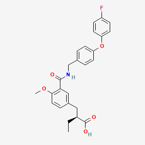 molecular formula C26H26FNO5 B1673779 (2S)-2-((3-((4-(4-Fluorophenoxy)phenyl)methylcarbamoyl)-4-methoxy-phenyl)methyl)butanoic acid CAS No. 311770-26-0