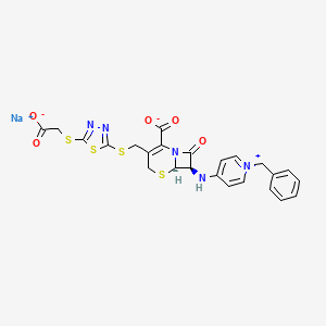 molecular formula C24H20N5NaO5S4 B1673796 sodium (6R,7R)-7-((1-benzylpyridin-1-ium-4-yl)amino)-3-(((5-((carboxylatomethyl)thio)-1,3,4-thiadiazol-2-yl)thio)methyl)-8-oxo-5-thia-1-azabicyclo[4.2.0]oct-2-ene-2-carboxylate CAS No. 80730-81-0