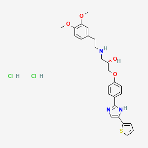 molecular formula C26H31Cl2N3O4S B1673798 2-Propanol, 1-((2-(3,4-dimethoxyphenyl)ethyl)amino)-3-(4-(4-(2-thienyl)-1H-imidazol-2-yl)phenoxy)-, dihydrochloride, (S)- CAS No. 85648-09-5
