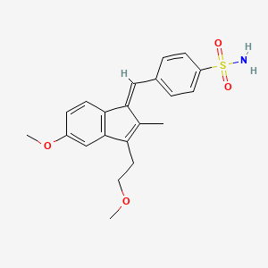 molecular formula C21H23NO4S B1673809 Benzenesulfonamide, 4-((5-methoxy-3-(2-methoxyethyl)-2-methyl-1H-inden-1-ylidene)methyl)-, (E)- CAS No. 99046-40-9