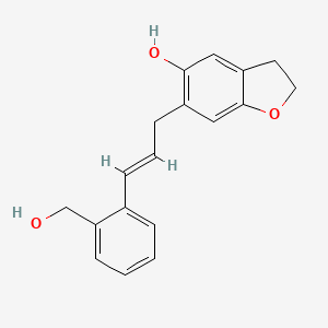 molecular formula C18H18O3 B1673812 2,3-Dihydro-6-(3-(2-hydroxymethyl)phenyl-2-propenyl)-benzofuranol CAS No. 99134-29-9