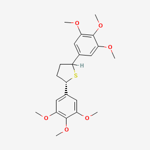 molecular formula C22H28O6S B1673817 Thiophene, tetrahydro-2,5-bis(3,4,5-trimethoxyphenyl)-, trans- CAS No. 101394-50-7