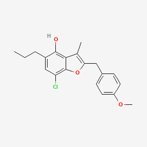 B1673822 7-Chloro-2-((4-methoxyphenyl)methyl)-3-methyl-5-propyl-4-benzofuranol CAS No. 102612-16-8