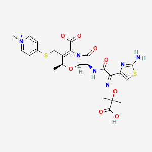 molecular formula C24H26N6O8S2 B1673823 7-(2 (2-Aminothiazol-4-yl)-2-(1-carboxymethylethoxyimino)acetamido)-2-methyl-3-((1-methylpyridinium-4-yl)thiomethyl)-1-oxacephem-4-carboxylate CAS No. 106036-65-1
