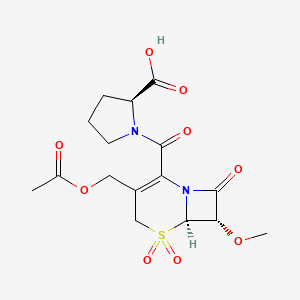 molecular formula C16H20N2O9S B1673825 3-Acetoxymethyl-7-methoxy-1-aza-5-thia-8-oxo-bicyclo(4.2.0)oct-2-ene-2-carboxypyrrolidine carboxamide CAS No. 116507-04-1