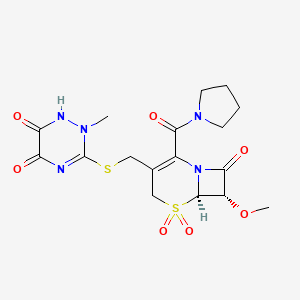 molecular formula C17H21N5O7S2 B1673826 3-[[(6R,7S)-7-methoxy-5,5,8-trioxo-2-(pyrrolidine-1-carbonyl)-5lambda6-thia-1-azabicyclo[4.2.0]oct-2-en-3-yl]methylsulfanyl]-2-methyl-1H-1,2,4-triazine-5,6-dione CAS No. 119742-06-2
