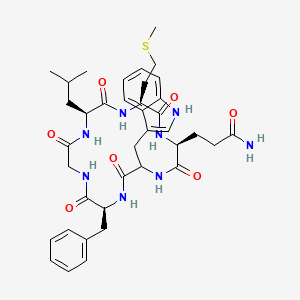 B1673830 3-[(2S,8S,14S,17S)-8-benzyl-5-(1H-indol-3-ylmethyl)-14-(2-methylpropyl)-17-(2-methylsulfanylethyl)-3,6,9,12,15,18-hexaoxo-1,4,7,10,13,16-hexazacyclooctadec-2-yl]propanamide CAS No. 125989-12-0