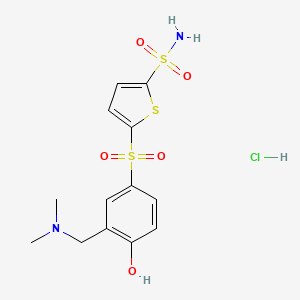 molecular formula C13H17ClN2O5S3 B1673834 5-(3-Dimethylaminomethyl-4-hydroxyphenylsulfonyl)thiophene-2-sulfonamide CAS No. 119731-75-8