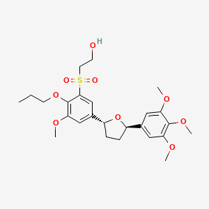 molecular formula C25H34O9S B1673838 2-[3-methoxy-2-propoxy-5-[(2R,5R)-5-(3,4,5-trimethoxyphenyl)oxolan-2-yl]phenyl]sulfonylethanol CAS No. 143445-03-8