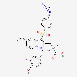 molecular formula C29H29IN4O5S B1673839 3-[3-(4-Azidophenyl)sulfonyl-1-[(4-hydroxy-3-iodophenyl)methyl]-5-propan-2-ylindol-2-yl]-2,2-dimethylpropanoic acid CAS No. 130007-52-2