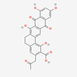 molecular formula C26H18O9 B1673852 Benzo(a)naphthacene-2-carboxylic acid, 5,6,8,13-tetrahydro-1,7,9,11-tetrahydroxy-8,13-dioxo-3-(2-oxopropyl)- CAS No. 103370-21-4