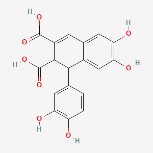 molecular formula C18H14O8 B1673854 2,3-Naphthalenedicarboxylic acid, 1-(3,4-dihydroxyphenyl)-1,2-dihydro-6,7-dihydroxy- CAS No. 130752-21-5