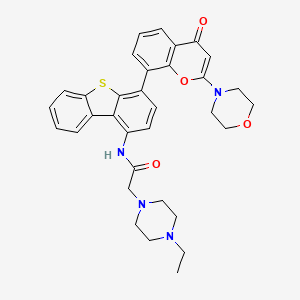 molecular formula C33H34N4O4S B1673862 2-(4-ethylpiperazin-1-yl)-N-[4-(2-morpholin-4-yl-4-oxochromen-8-yl)dibenzothiophen-1-yl]acetamide CAS No. 881375-00-4
