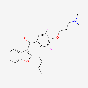molecular formula C24H27I2NO3 B1673889 Butyl-2-(diiodo-3,5-gamma-dimethylaminopropoxy-4-benzoyl)-3-benzofuran CAS No. 77828-26-3