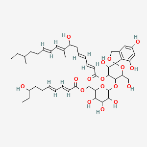 molecular formula C47H66O17 B1673904 [3',4,6-Trihydroxy-6'-(hydroxymethyl)-5'-[3,4,5-trihydroxy-6-[[(2E,4E)-8-hydroxydeca-2,4-dienoyl]oxymethyl]oxan-2-yl]oxyspiro[1H-2-benzofuran-3,2'-oxane]-4'-yl] (2E,4E,8E,10E)-7-hydroxy-8,14-dimethylhexadeca-2,4,8,10-tetraenoate CAS No. 130304-58-4