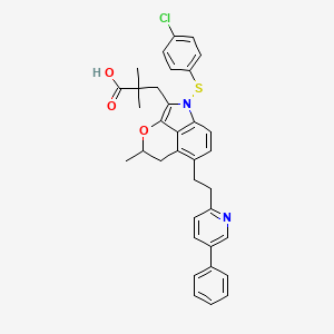 molecular formula C35H33ClN2O3S B1673907 3-(1-(4-Chlorobenzyl)-4-methyl-6-(5-phenylpyridin-2-ylmethoxy)-4,5-dihydro-1H-thiopyrano(2,3,4-c,d)indol-2-yl)-2,2-dimethylpropanoic acid CAS No. 146775-25-9