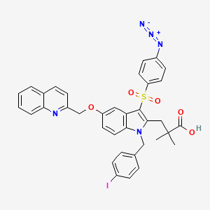 molecular formula C36H30IN5O5S B1673913 3-((4-Azidophenyl)sulfonyl)-2-((4-iodophenyl)methyl)-alpha,alpha-dimethyl-5-(2-quinolinylmethoxy)-1H-indole-2-propanoic acid CAS No. 144210-49-1