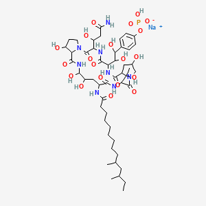 Sodium;[4-[2-[3-(3-amino-1-hydroxy-3-oxopropyl)-18-(10,12-dimethyltetradecanoylamino)-11,20,21,25-tetrahydroxy-15-(1-hydroxyethyl)-2,5,8,14,17,23-hexaoxo-1,4,7,13,16,22-hexazatricyclo[22.3.0.09,13]heptacosan-6-yl]-1,2-dihydroxyethyl]phenyl] hydrogen phosphate