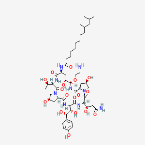 N-[(3S,6S,9S,11R,15S,18S,20R,21R,24S,26R)-21-(2-Aminoethoxy)-3-[(1R)-3-amino-1-hydroxy-3-oxopropyl]-6-[(1S,2S)-1,2-dihydroxy-2-(4-hydroxyphenyl)ethyl]-11,20,26-trihydroxy-15-[(1R)-1-hydroxyethyl]-2,5,8,14,17,23-hexaoxo-1,4,7,13,16,22-hexazatricyclo[22.3.0.09,13]heptacosan-18-yl]-10,12-dimethyltetradecanamide
