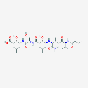 molecular formula C34H63N5O10 B1673977 (3S)-4-[[(2S)-2-[[(3S,4S)-4-[[(2S,6S)-1-amino-3,7-dimethyl-6-(3-methylbutanoylamino)-1,5-dioxooctan-2-yl]amino]-3-hydroxy-6-methylheptanoyl]amino]-3-hydroxypropanoyl]amino]-3-hydroxy-6-methylheptanoic acid CAS No. 52329-53-0