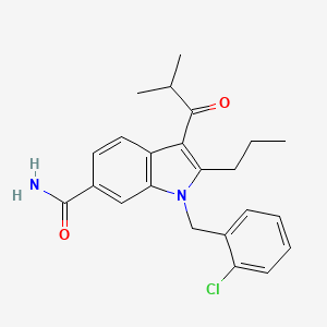 molecular formula C23H25ClN2O2 B1674009 1H-Indole-6-carboxamide, 1-((2-chlorophenyl)methyl)-3-(2-methyl-1-oxopropyl)-2-propyl- CAS No. 184147-65-7